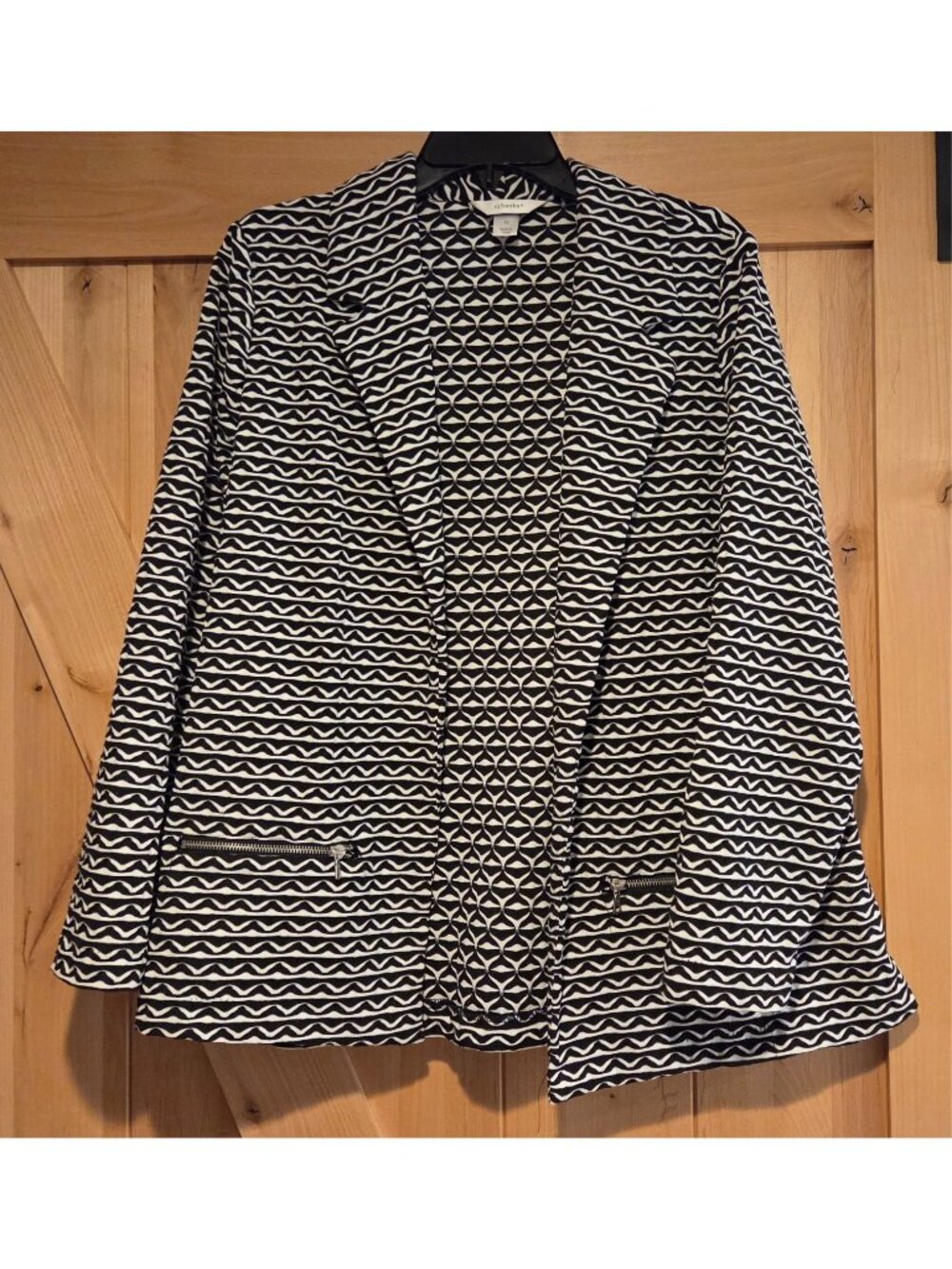 CJ Banks Sz 1X Black White Elevated Textured Open Blazer Jacket Easy Care Chic